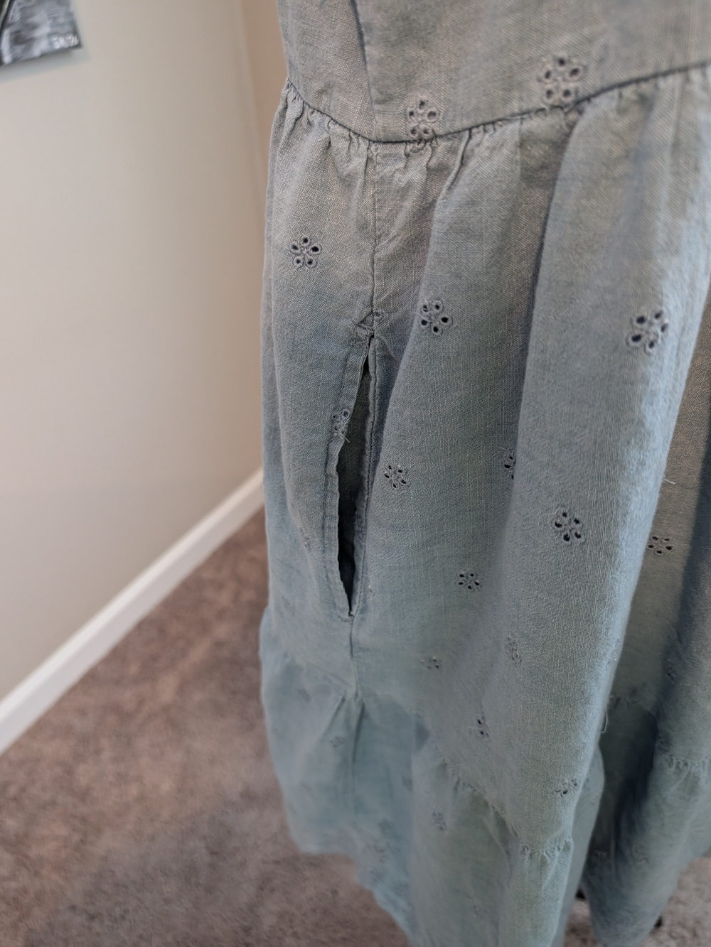 Levi's Light Blue Eyelet Spaghetti Strap Tiered Mini Dress - Picture 5 of 7